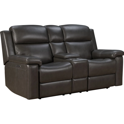 Leon Power Reclining Console Loveseat w/ Power Head Rests, Lumbar, Heat, Massage in Gray Leather